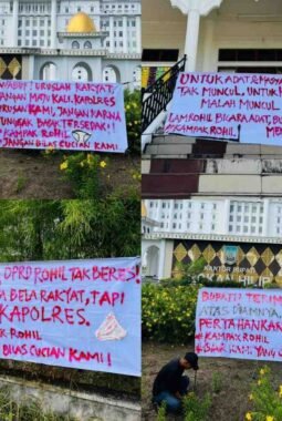 KAMPAK Rohil Kembali Bentangkan 4 Spanduk Protes di Titik Berbeda, Kritik Tajam Pimpinan Daerah dan APH