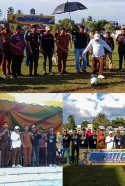 Tendangan Perdana Bupati H. Bistamam Resmi Buka Turnamen Sepak Bola Bupati Cup Rohil Rayon I