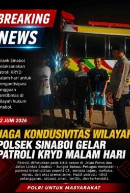 Jaga Kondusivitas Wilayah, Polsek Sinaboi Gelar Patroli KRYD Malam Hari