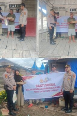 Sambut Hari Bhayangkara ke-80, Polsek Sinaboi Salurkan Bantuan Sembako untuk Warga Kurang Mampu