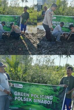 Dukung Program Kapolda Riau, Polsek Sinaboi Sosialisasikan Green Policing dan Tanam Pohon Trembesi