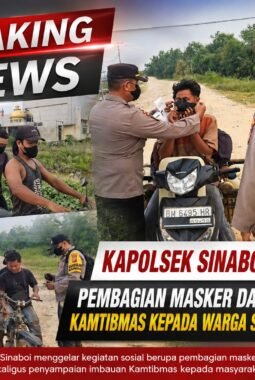 Kapolsek Sinaboi Pimpin Pembagian Masker dan Imbauan Kamtibmas kepada Warga Sungai Bakau