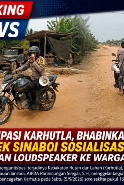 Antisipasi Karhutla, Bhabinkamtibmas Polsek Sinaboi Sosialisasi Gunakan Loudspeaker ke Warga