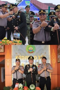 HUT TNI ke-81, Kapolres Rokan Hilir Berikan Tumpeng dan Bibit Pohon kepada Dandim 0321 Rohil